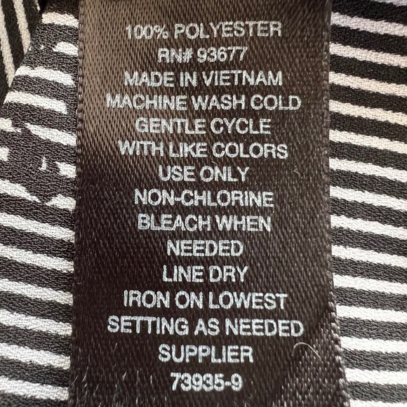 Worthington Floral Blouse Womens XXL Black White Striped Lace Up Long Sleeve Top - Picture 7 of 12